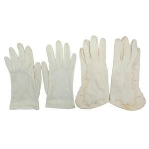 Lot 2 Pairs Vintage White Nylon Cotton Ladies Wrist Length Shorties Dress Gloves